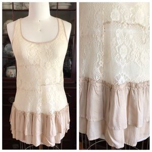 Lace Racerback Tank Top with Ruffle Hem
